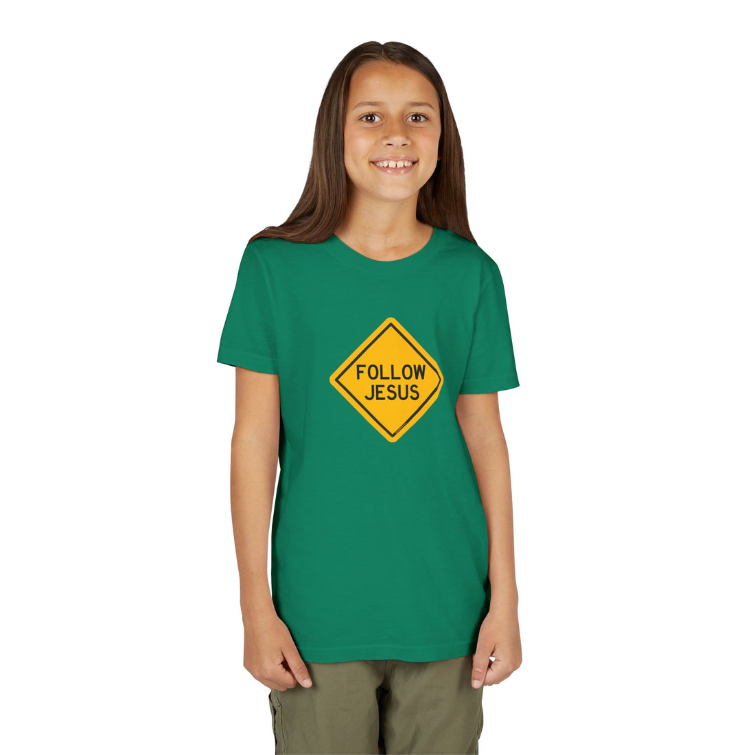 "Follow Jesus" Street Sign T Shirt - Youth Short Sleeve - Unisex Sizes YS-YXL