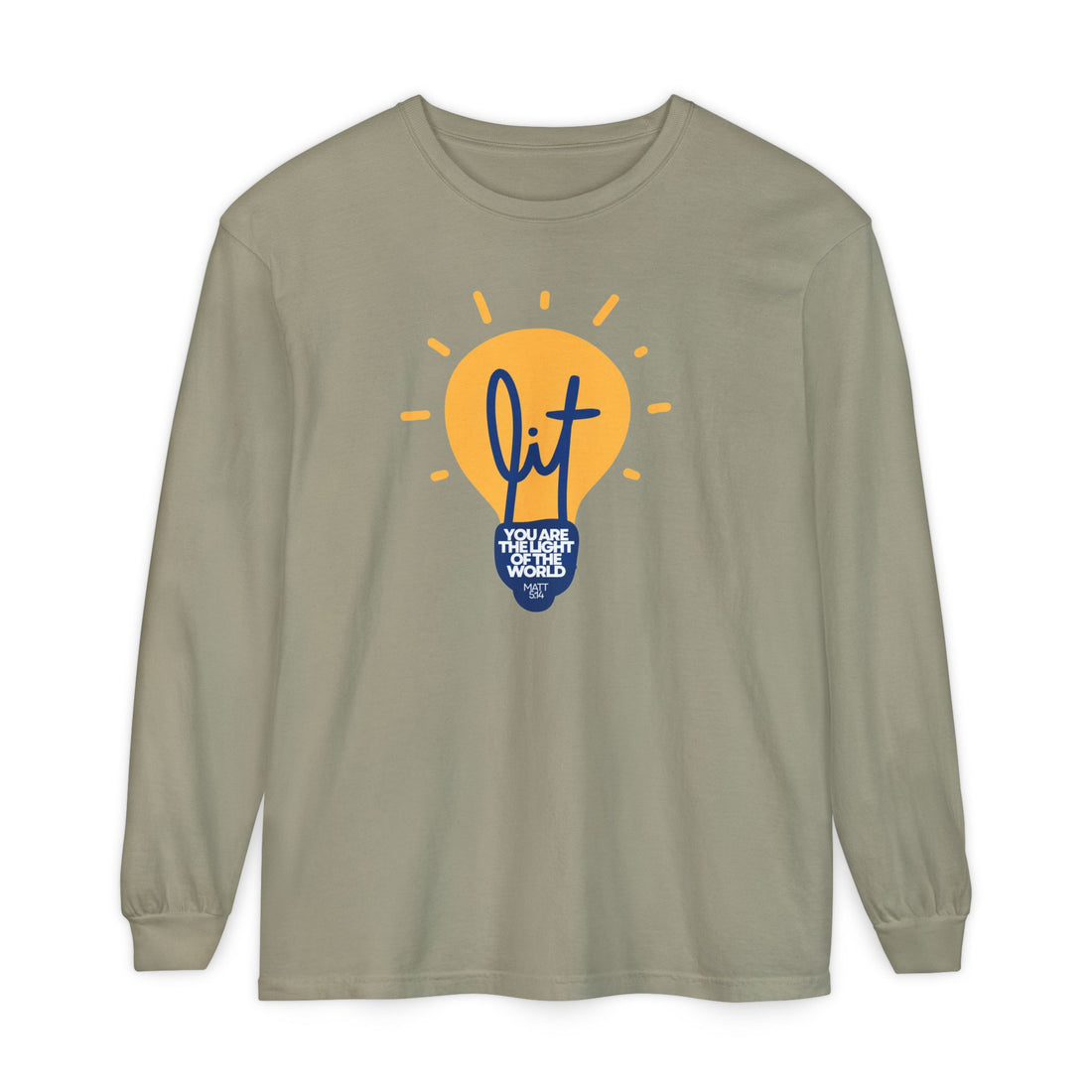 "Lit" Lightbulb - "You Are The Light Of The World" Jesus Quote - Unisex Adult Long Sleeve Tee Shirt - Sizes S-3XL