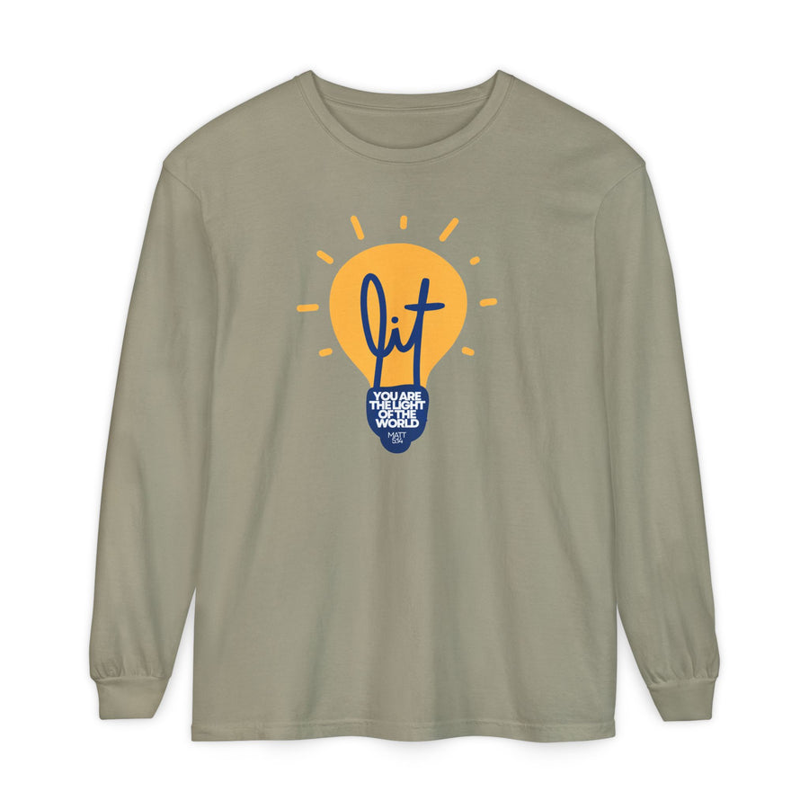 "Lit" Lightbulb - "You Are The Light Of The World" Jesus Quote - Unisex Adult Long Sleeve Tee Shirt - Sizes S-3XL