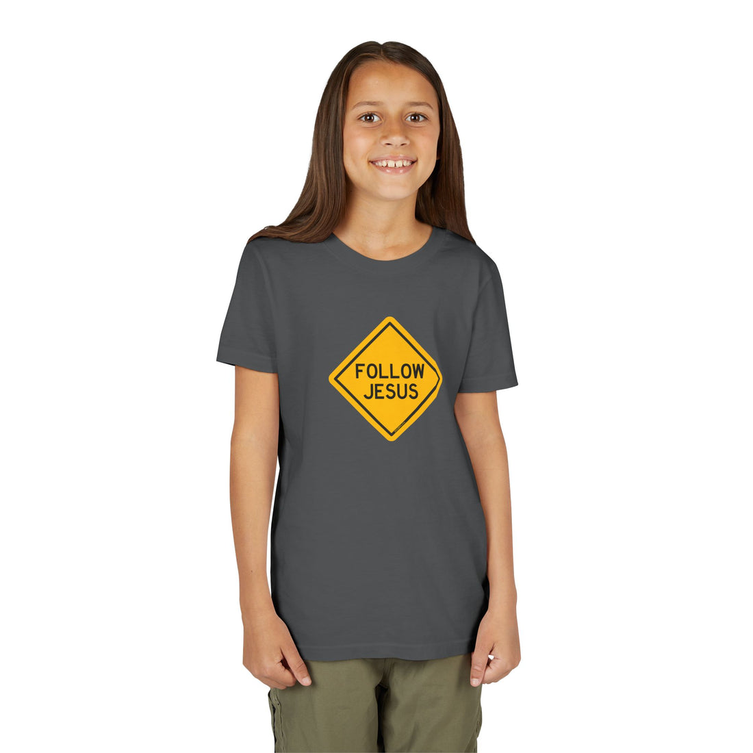 "Follow Jesus" Street Sign T Shirt - Youth Short Sleeve - Unisex Sizes YS-YXL