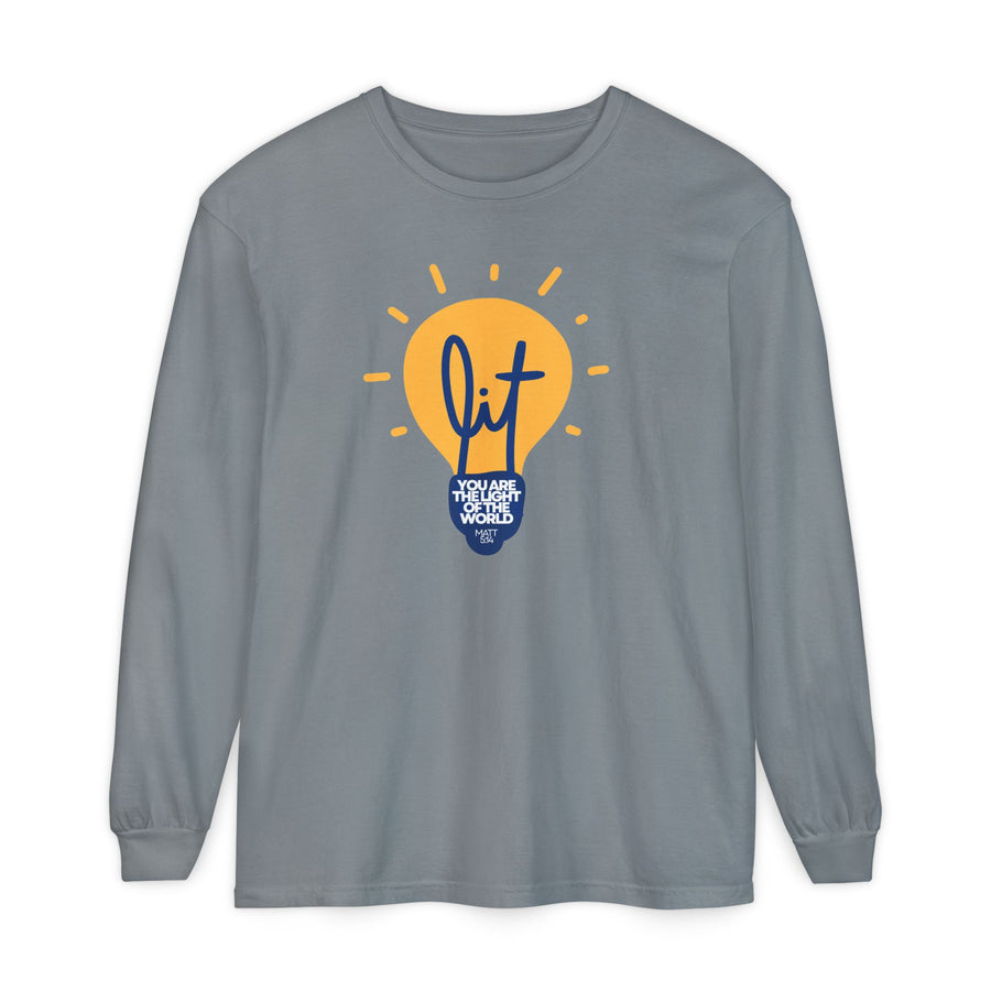 "Lit" Lightbulb - "You Are The Light Of The World" Jesus Quote - Unisex Adult Long Sleeve Tee Shirt - Sizes S-3XL