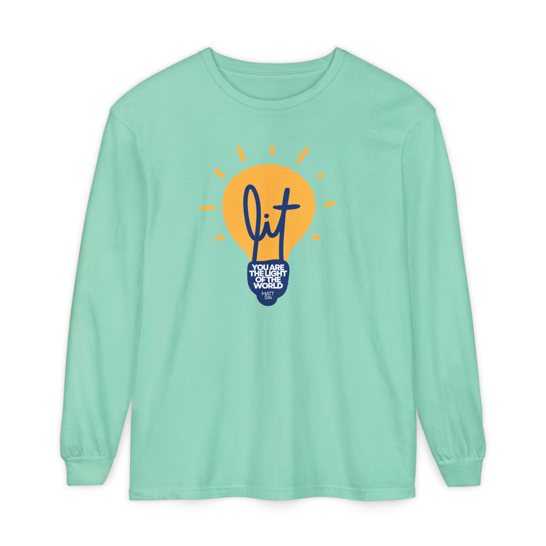 "Lit" Lightbulb - "You Are The Light Of The World" Jesus Quote - Unisex Adult Long Sleeve Tee Shirt - Sizes S-3XL