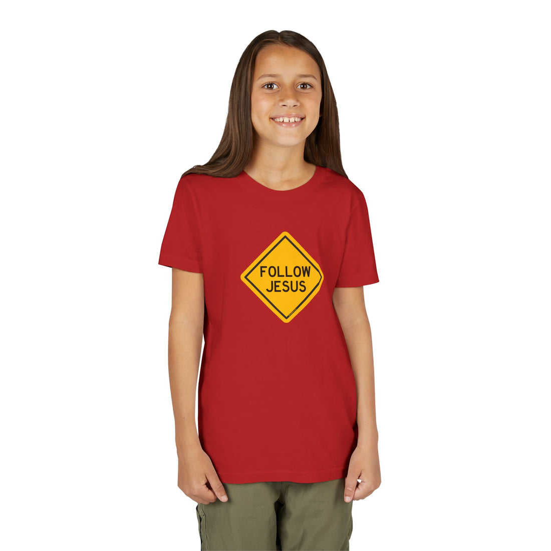 "Follow Jesus" Street Sign T Shirt - Youth Short Sleeve - Unisex Sizes YS-YXL