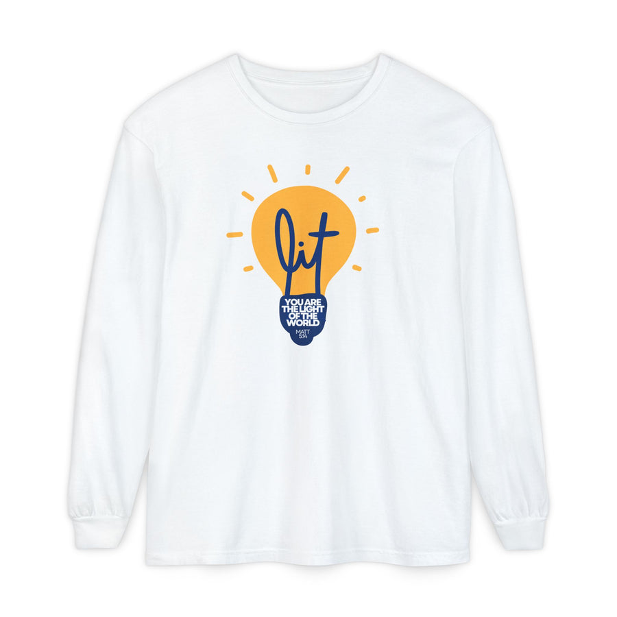 "Lit" Lightbulb - "You Are The Light Of The World" Jesus Quote - Unisex Adult Long Sleeve Tee Shirt - Sizes S-3XL