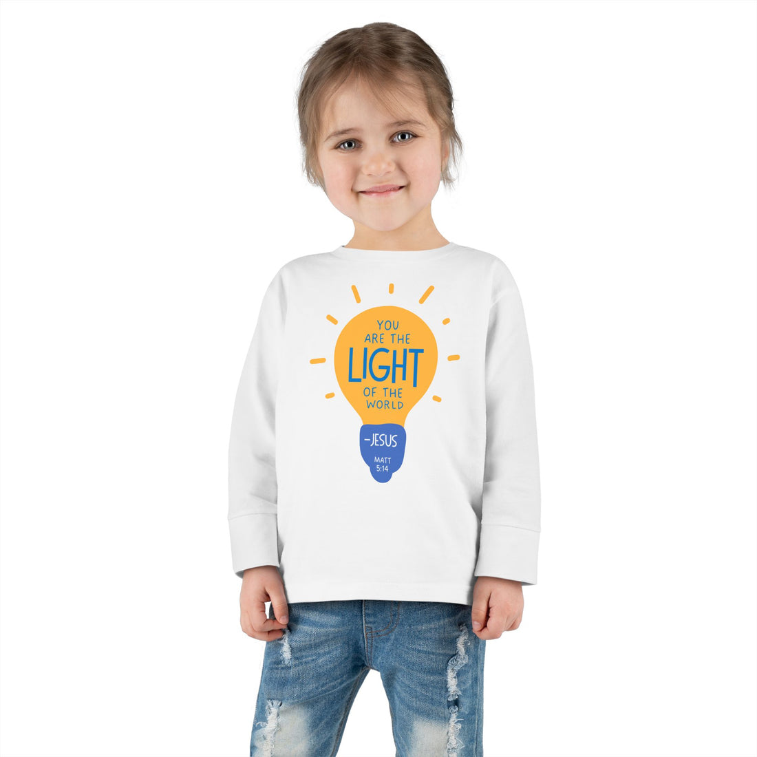 "You Are The Light Of The World"  - Jesus Quote - Lightbulb Long Sleeve - Toddler T-Shirt -  Sizes 2T-5T